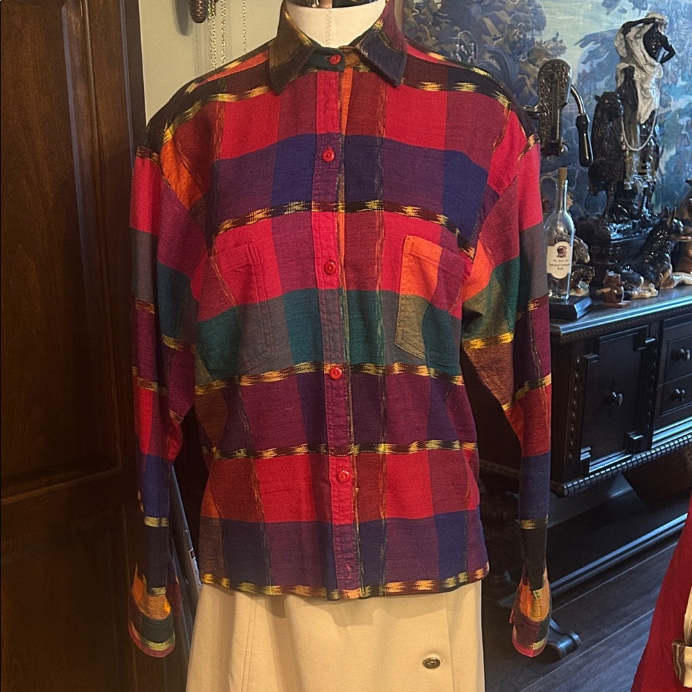 Vintage Scott Taylor Sz L Color-block Plaid Western Button-Up Shirt Red GVC